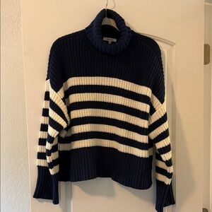 Madewell Women’s Navy and White Striped Turtleneck Sweater